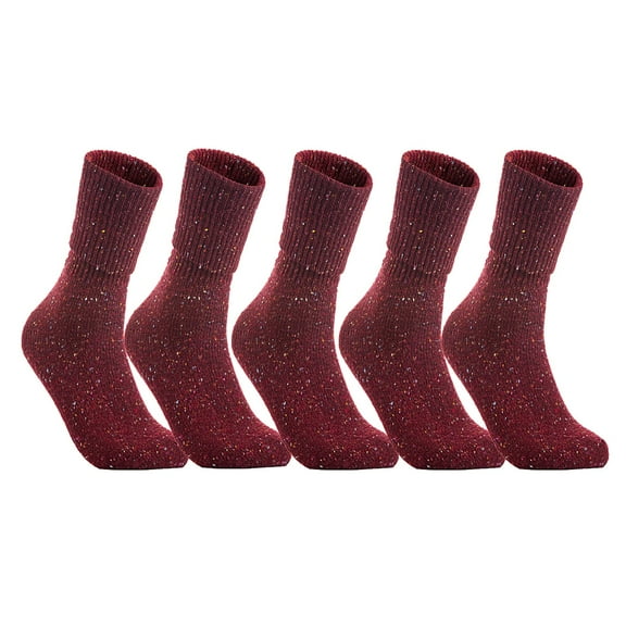 Lovely Annie Women's Girl's 5 Pairs Stylish Knee High Wool Socks. Lightweight, Cozy, Thick, Warm, Breathable & Absorbent Size 2.5-7 HR157237 (Wine)