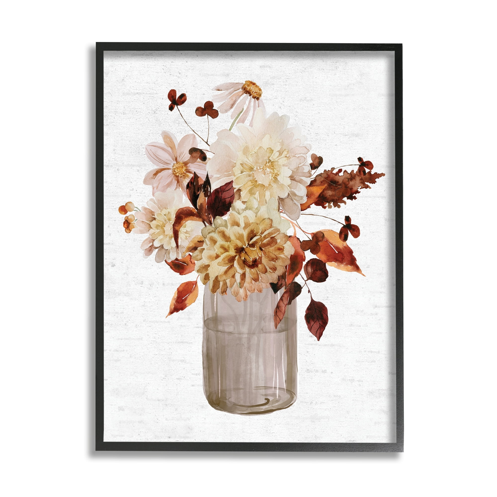 Lovely Autumnal Flower Bouquet Rustic Grain Pattern Botanical & Floral Painting Framed Art Print Wall Art