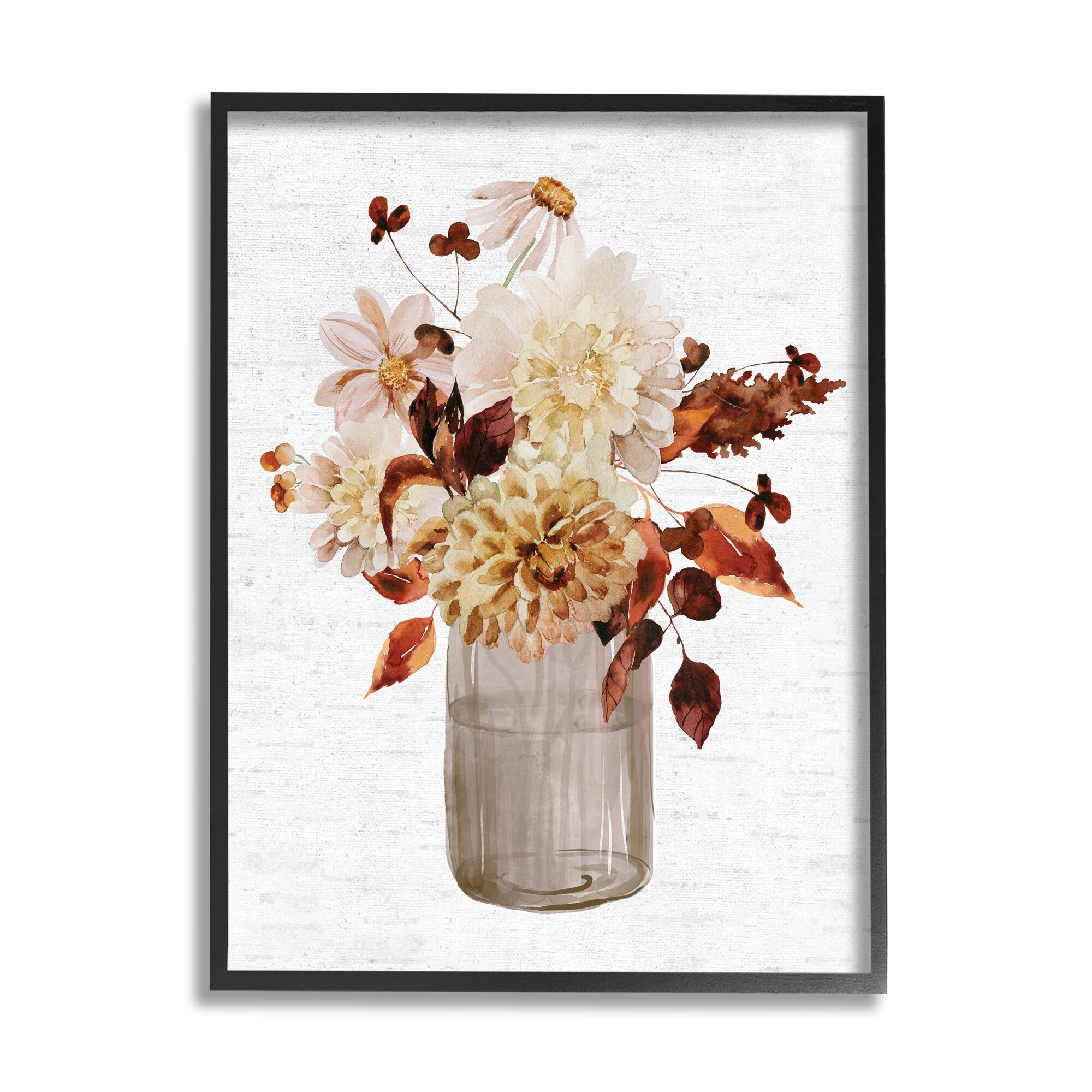 Lovely Autumnal Flower Bouquet Rustic Grain Pattern Botanical & Floral Painting Framed Art Print Wall Art