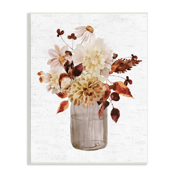 Lovely Autumnal Flower Bouquet Rustic Grain Pattern Botanical & Floral Painting Unframed Art Print Wall Art