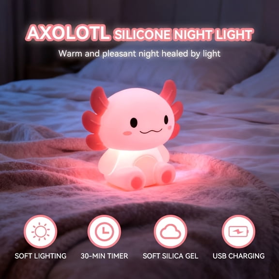 Lovely Axolotl Table Lamp | Rechargeable USB Lamp, Touch-Control Dimming, Timer Function, Ideal Home Decor, Sleep Companion, Holiday/Birthday Gift, Perfect Christmas & New Year Present, Silicone