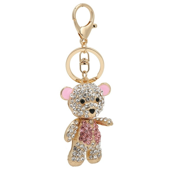 Lovely Bear Key Ring Pink Rhinestone Decorative Electroplated Key Chain