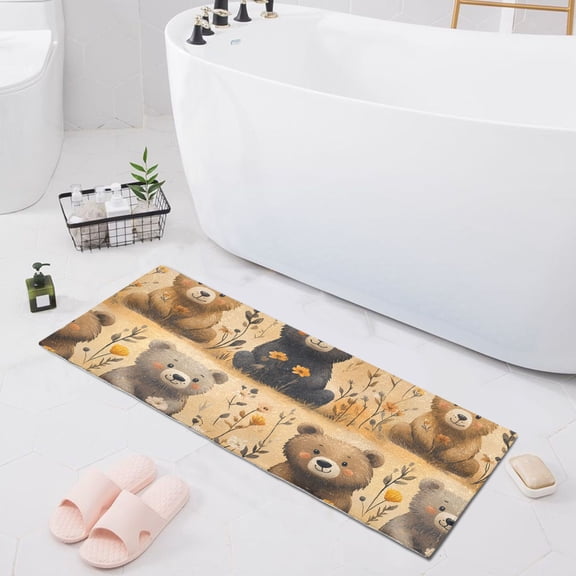 Lovely Bears and Flower Bath Mat 39x20 Non-Slip Bathroom Rugs Absorbent Soft Plush Quick Dry for Tub Shower Kitchen Home Decor