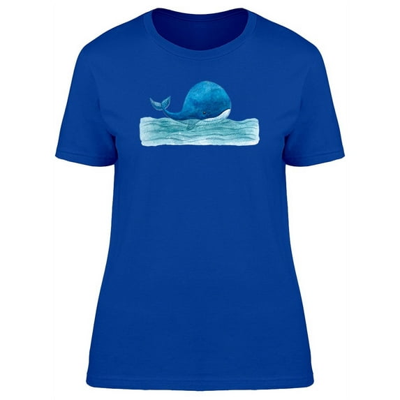 Lovely Blue Whale, Watercolor T-Shirt Women -Image by Shutterstock, Female XX-Large