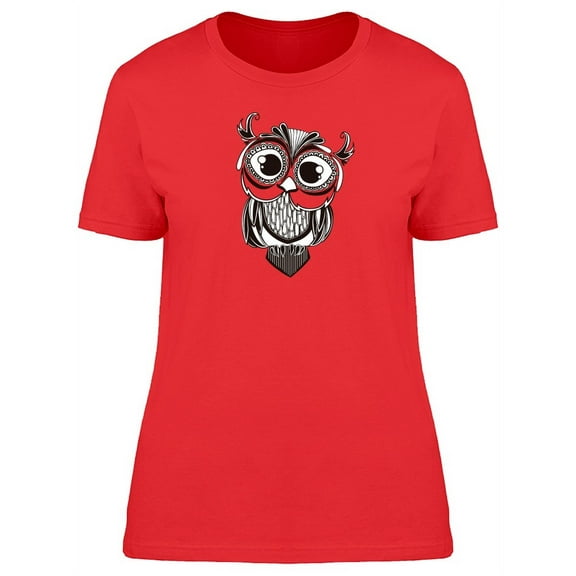 Lovely Bogo Owl Cartoon Sketch T-Shirt Women -Image by Shutterstock, Female x-Large