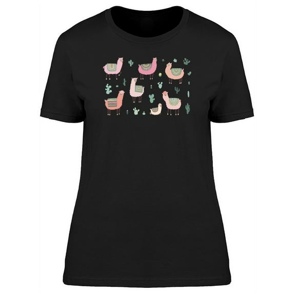 Lovely Boho Colorful Llamas T-Shirt Women -Image by Shutterstock, Female Large
