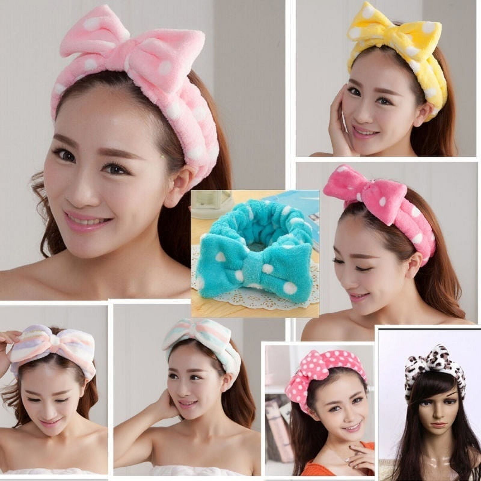 Lovely Bow Dot Striped Soft Shower Hair Band Wrap Headband Bath Spa MakeUp