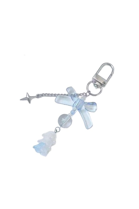 Lovely Bowknot Flower Bead Keychain Pendant Fashion Hanging Ornament Keyring Backpack Decoration Charm Jewelry