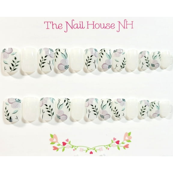 Lovely Bridesmaid Glossy Short Square Press On Nails - 24 Pieces - Artificial Nails - Floral Nails - Wedding Nails