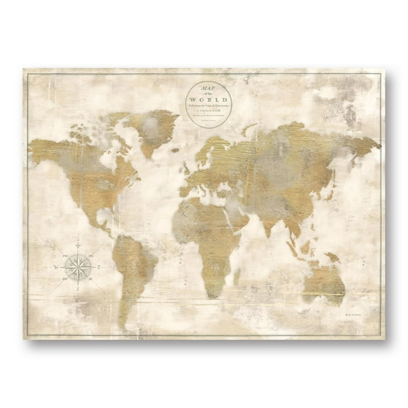 Lovely Brown and Tan Rustic World Map by Marie Elaine Cusson; One 14x11in Unframed Paper Poster