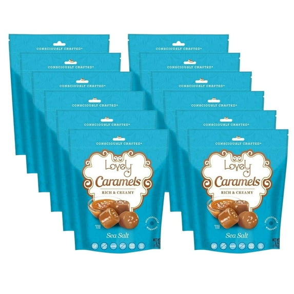 Lovely Candy Soft and Chewy Sea Salt Caramels 6oz (12-Pack) | Gluten-Free, Non-GMO, NO High Fructose Corn Syrup, NO Artificial Colors or Flavors