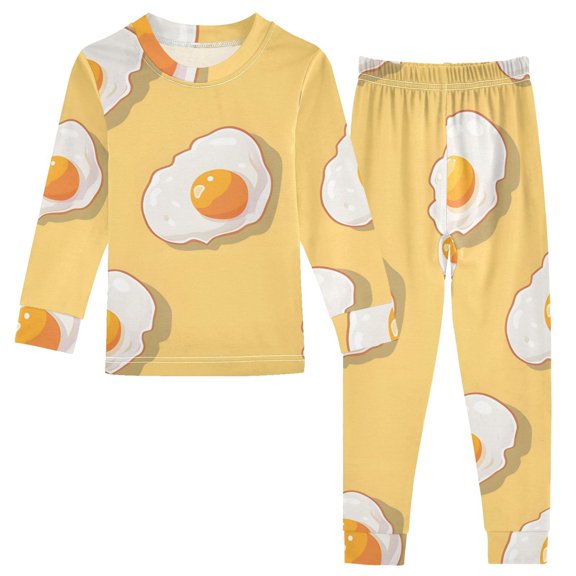 Lovely Cartoon Fried Eggs Cotton Pajama Set Long Sleeve Top and Pants Sleepwear Unisex 18M