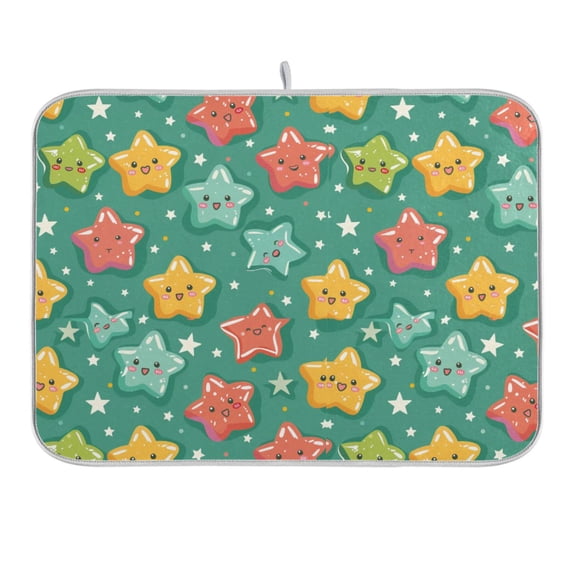 Lovely Cartoon Stars Dish Drying Mat 16x18 Absorbent Microfiber Draining Rack Pad for Kitchen Counter Sink