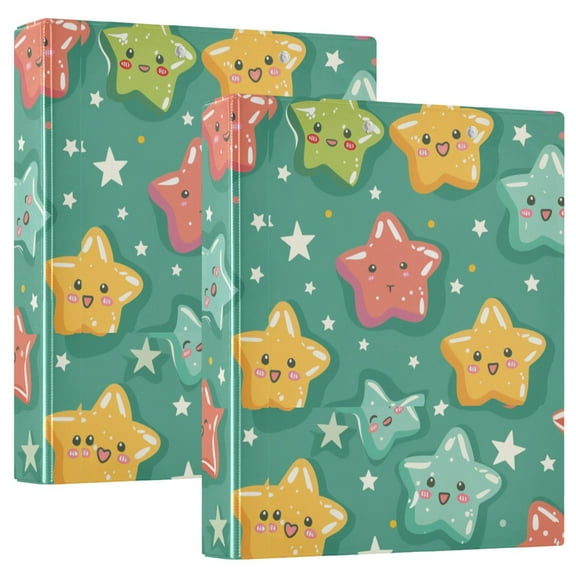 Lovely Cartoon Stars Hardcover 3 Ring Binder 1.5” Round Rings Letter Size Paper Pockets for School Office Supplies