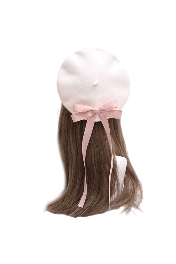 Lovely Casual Y2k Girls Beret Hat with Ribbon Bowknot Autumn Woman French Hat