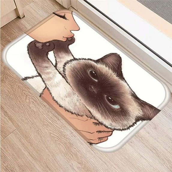 Lovely Cat Bath Kitchen Entrance Door Mat Flannel Carpet Doormat Lucky Cat Indoor Floor Mats Anti-Slip Rug Home Decor