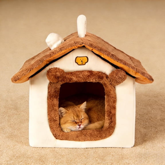 Lovely Cat Bed For Indoor Cats Pattern Cave With Handle Design Soft Hideaway House Kitten Puppy & Small Pets (l)