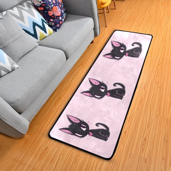Lovely Cat Wear Bow Tie Hallway Runner Rug 2'X6' Non-Slip Washable Carpet Runner Kitchen Entryway Laundry Bedroom