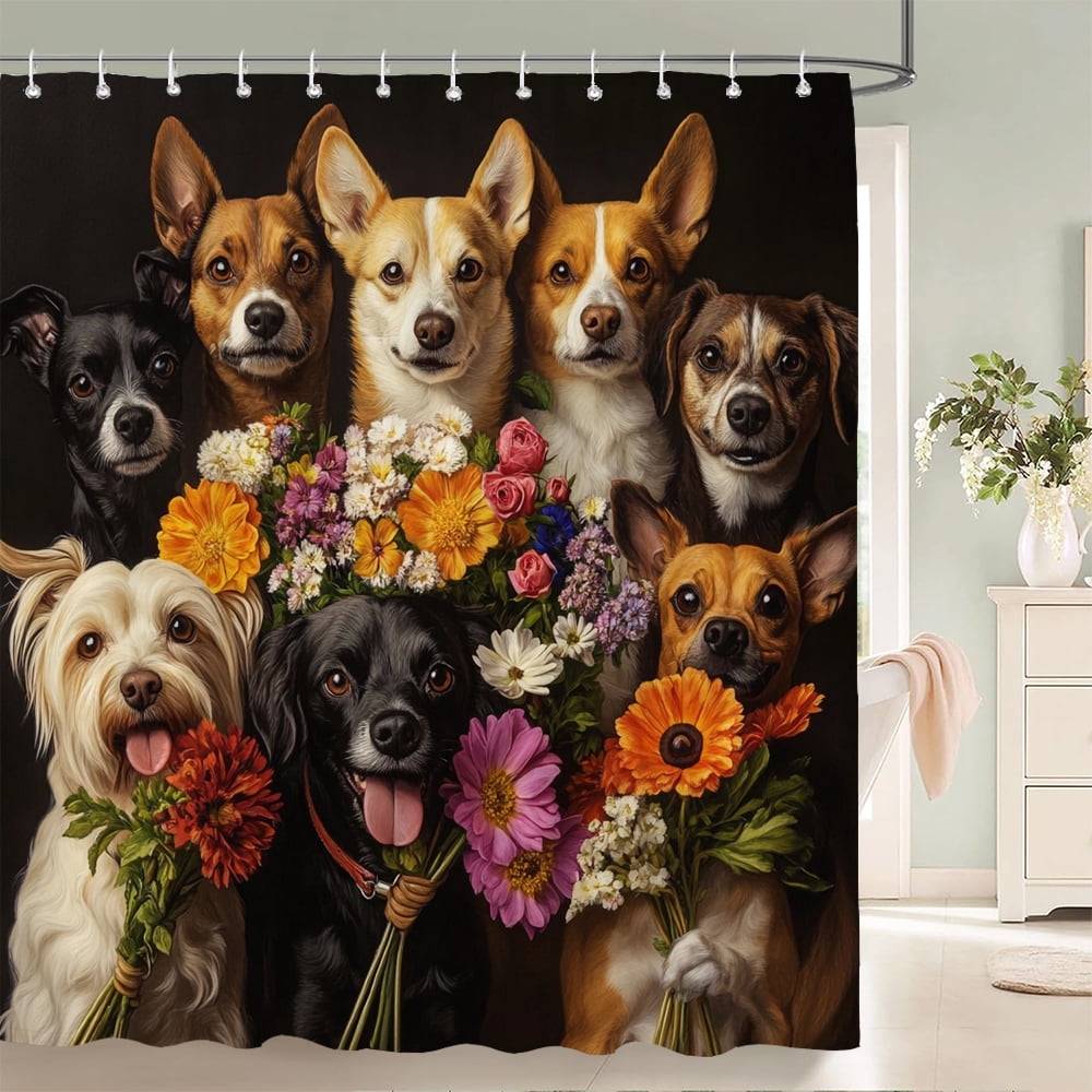 Lovely Cat and Dog Animal Shower Curtain Country Scenery Cats and Dogs ...