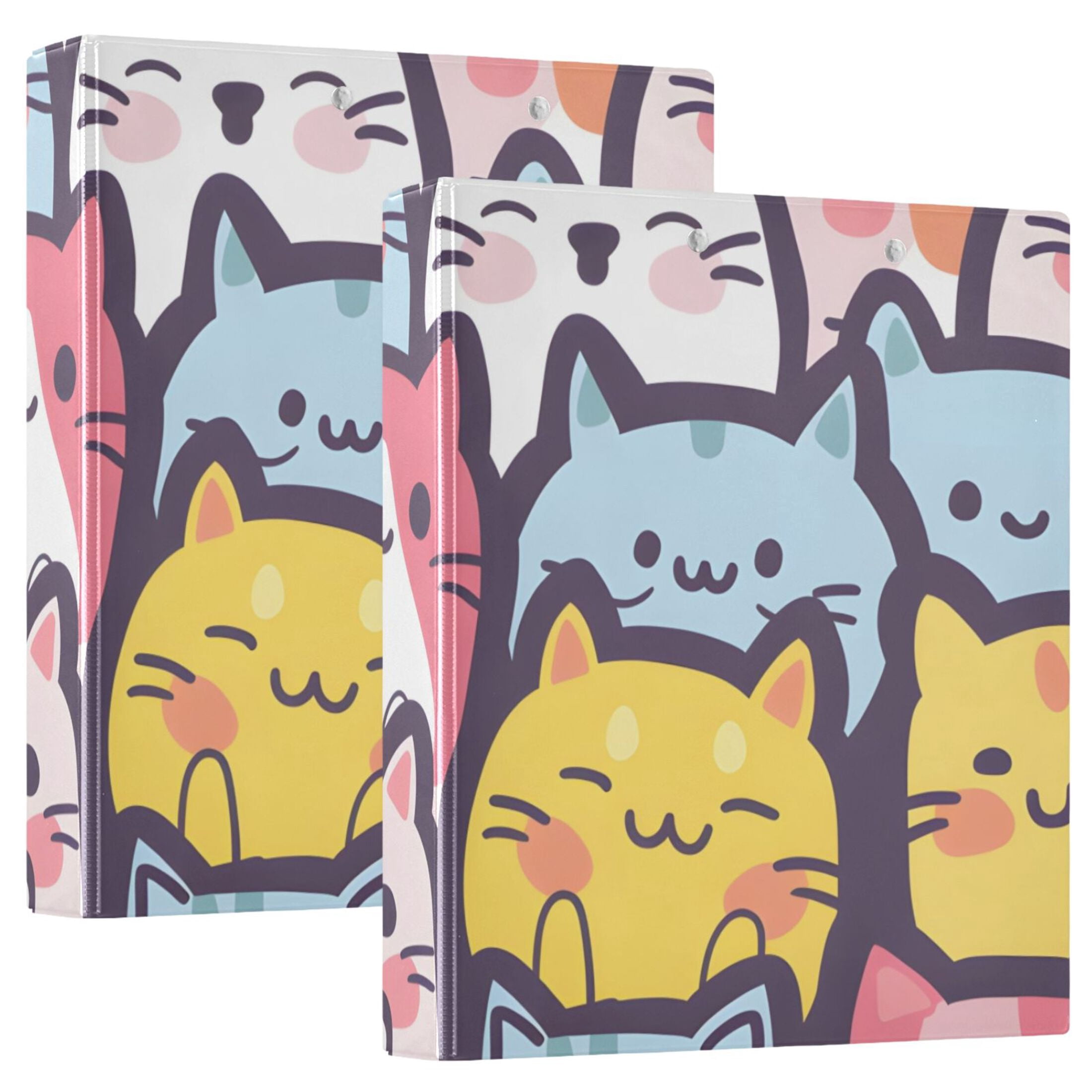 Lovely Cats 3 Ring Binders 1.5 inch Hardcover File Folders with Interior Pockets A4 Size Organizer for School Office Hospital Set of 2