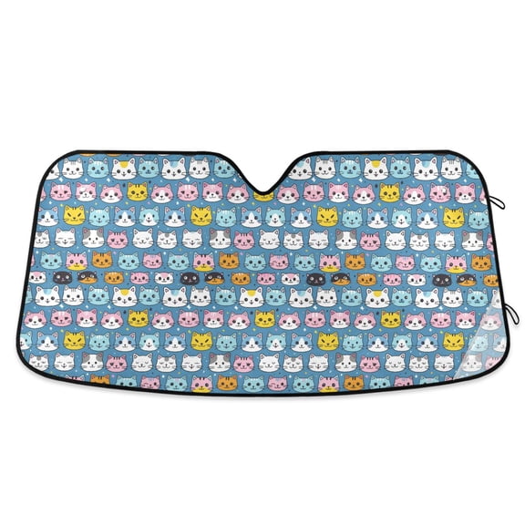Lovely Cats Face Car Windshield Sun Shade Foldable Car Front Window Visor Heat and UV Protection 53x23.5