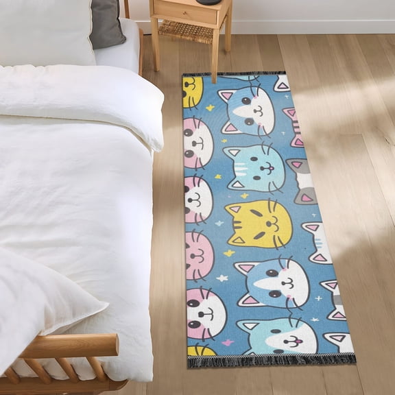 Lovely Cats Face Runner Area Rug 2x6 Soft Non-Slip Washable Bedside Carpet for Hallway Bedroom Living Room Home Decor