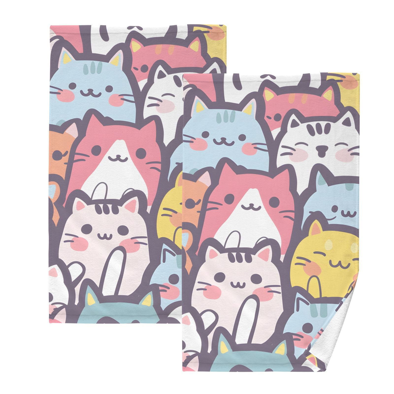 Lovely Cats Hand Towels Cotton Bath Towels Large Face Towels Absorbent for Bathroom 2 Packs