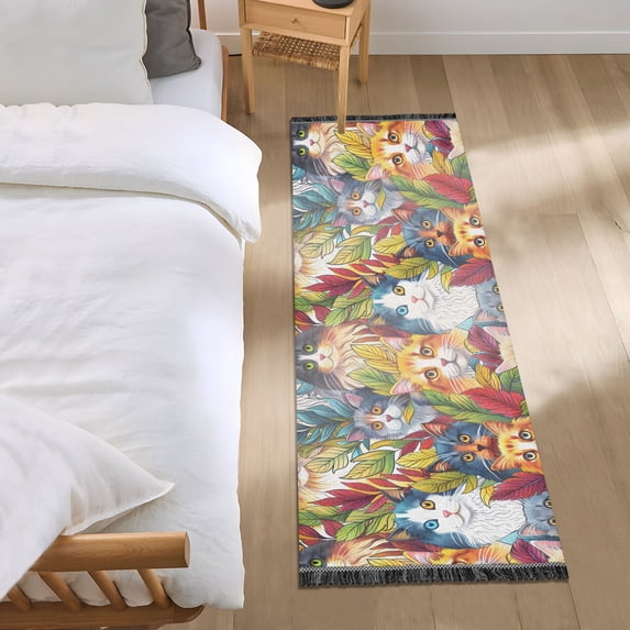 Lovely Cats and Leaves Runner Area Rug 2x6 Soft Non-Slip Washable Bedside Carpet for Hallway Bedroom Living Room Home Decor