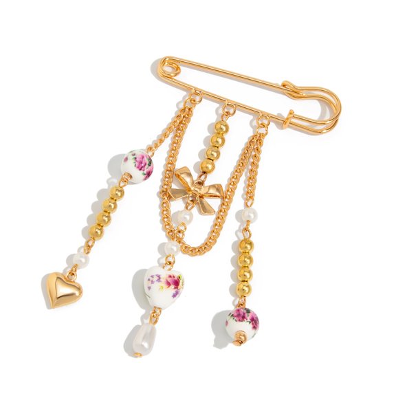 Lovely Ceramic Bowknot And Heart Shaped Brooch Pin Elegant Fashion Accessory For Women