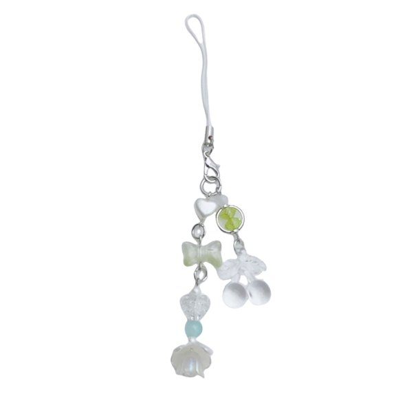 Lovely Cherrys Heart Phone Strap Charm Keychain for Girls Women Bag Camera Pendant Jewelry Case Daily Use Casual Wear