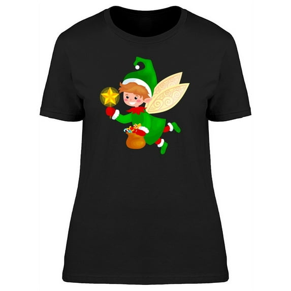 Lovely Christmas Elf Cartoon T-Shirt Women -Image by Shutterstock, Female Large