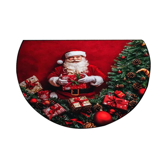 Lovely Christmas Santa Claus Half Round Door Mat, Semi Circle Area Rug Non-Slip Soft Washable for Outdoor Indoor Bathroom Kitchen Fireplace Floor Mat