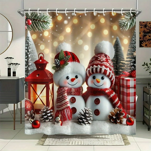 A Lovely Christmas Snowman Decorative Polyester Shower Curtain, Measuring 72x72 inch, Includes 12 Hooks, Made of Polyester Fabric, Easy to Clean, Suitable for Rooms, Home