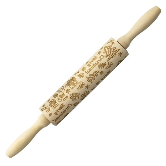 Lovely Christmas Symbols Wooden Rolling Pin Household Non Stick Dough Roller for Kitchen Baking,,Jm2026