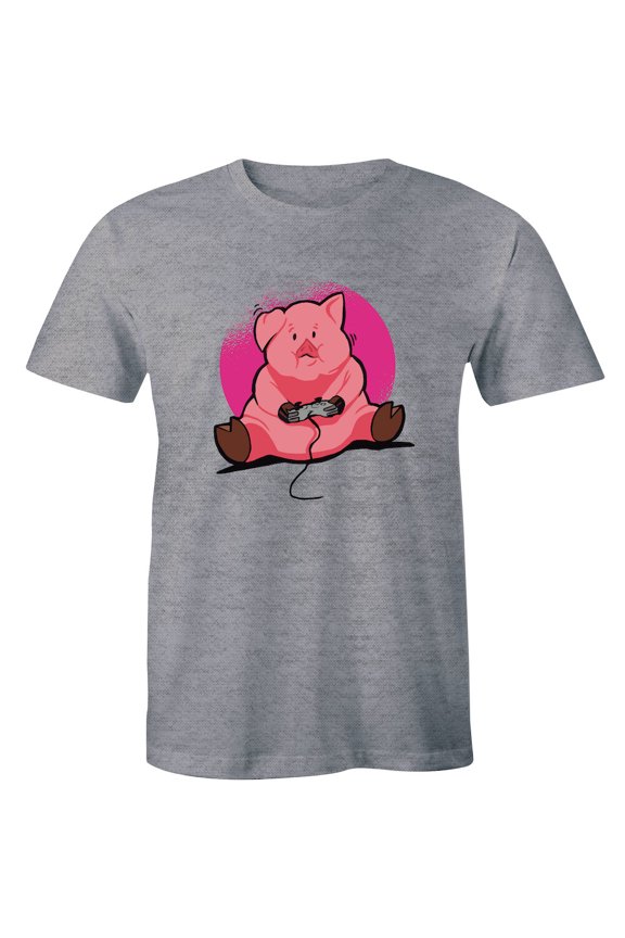 Lovely Chubby Pig Playing Old School Video Game Print Men T-Shirt All Size S-5XL