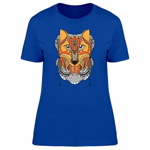 Lovely Colorful Ethnic Boho Wolf T-Shirt Women -Image by Shutterstock, Female XX-Large