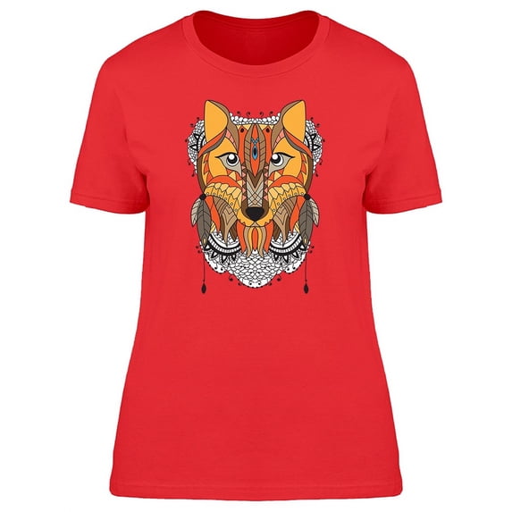 Lovely Colorful Ethnic Boho Wolf T-Shirt Women -Image by Shutterstock, Female XX-Large