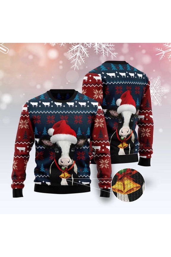 Lovely Cow 3D Christmas Sweater, Funny Xmas Sweater, Sweater Xmas