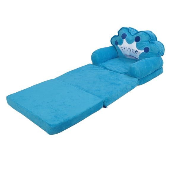 Lovely Crown Foldable Children Sofa Cartoon Multi Functional Kindergarten Reading Armchair, Blue 3 Folding / 49.0 inches (124.5 cm)