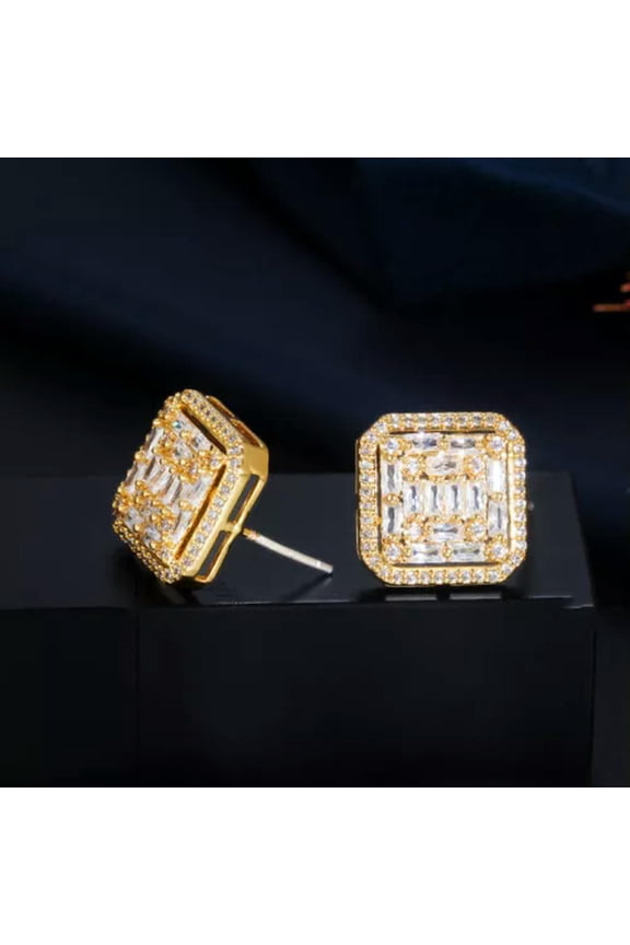 Lovely Crystal Silver Square Stud Earrings Cubic Zircon Party Jewelry for Women