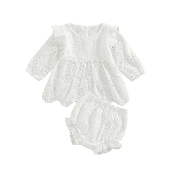 Lovely Cute Baby Girls Clothes 3M 6M 12M 18M 24M Hollow Out Ruffles Long Sleeve Pleated Dress+Shorts Bloomers Cotton Outfits