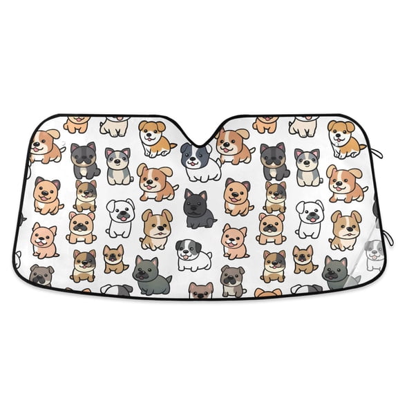 Lovely Cute Dogs Car Windshield Sun Shade Foldable Car Front Window Visor Heat and UV Protection 53x23.5