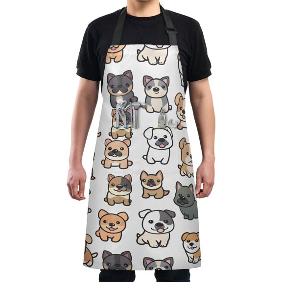 Lovely Cute Dogs Kitchen Apron with 2 Pockets Adjustable waterproof Cooking Aprons for Women Men Chef