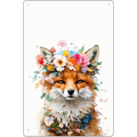 Lovely Cute Red Fox Art, Forest Animal Unique Tin Sign, Fox Decor for Home, Fox Metal Sign for Nursery Baby Bedroom Playroom Living Room Murals, Gift for Kids, Sisters, Friends 12x8 In