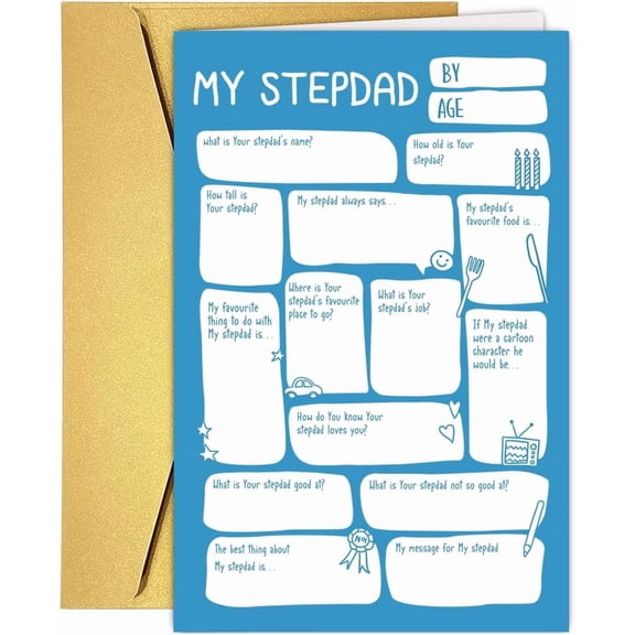 Lovely DIY Interview Fathers Day Card for Stepdad Bonus Dad Husband Partner, Cute Stepdad Fathers Day Card from Kids Son Daughter Wife, Funny Father's Day Cards Gift for Stepfather Bonus Dad