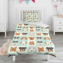 Lovely Dog Breeds Duvet Cover and Pillowcase Set for Single Bedding, Bedroom Accessories for Kids Teens