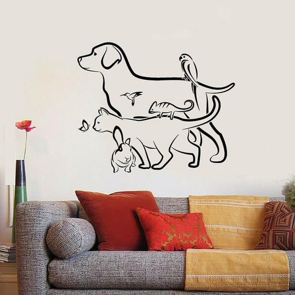 Lovely Dog Cat Rabbit Vinyl Wall Decal Nursery Playroom Decoration Veterinary Pet Shop Wall Stickers Home Decoration Poster 42x34cm