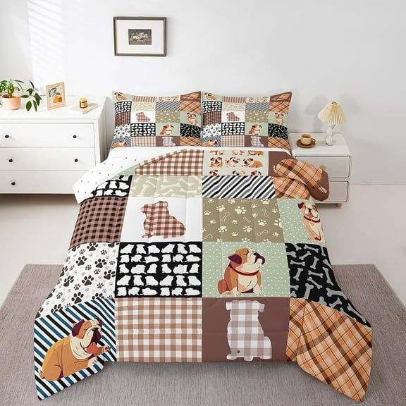 Lovely Dog Comforter Set King,French Bulldog Down Comforter Teens Adult,Cute Dog Bedding for Dog Lovers,Kawaii Pet Animal Quilt with 2 Pillow Cases Bedroom Decor,Soft Cozy