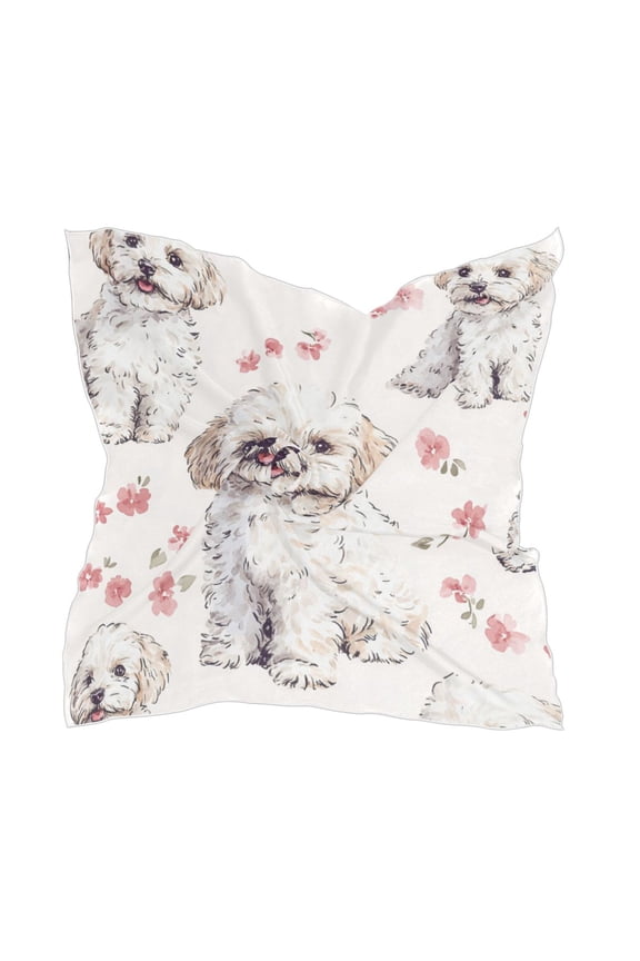 Lovely Dog Square Silk Scarf, 23.6223.62in Polyester Simulated Silk Satin Scarf Tops for Women Head Wraps Shirt Bandana Curly Hair Tie Headband Headscarf