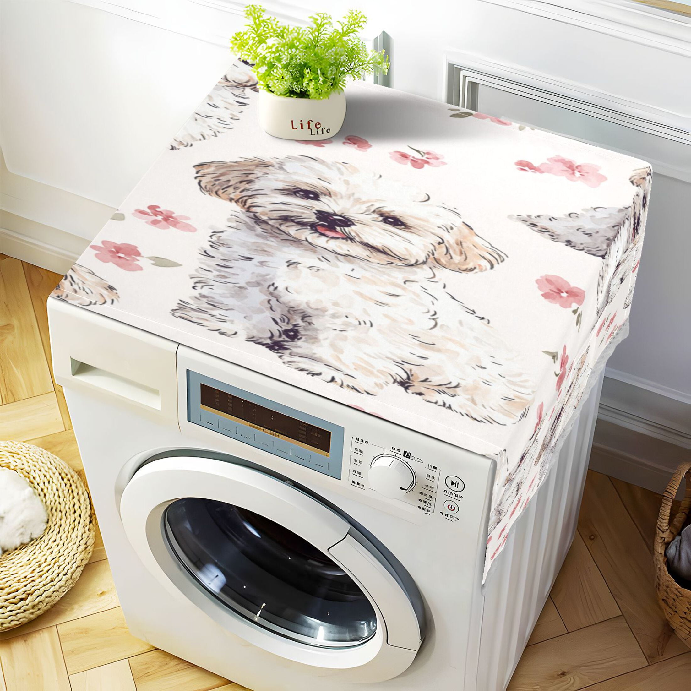 Lovely DogWasher and Dryer Covers Dust-Proof and Oil Resistant Fridge Cover with 4 Storage Pockets Washing Machine Top Cover for Laundry Kitchen Home 51.2 x 22 In